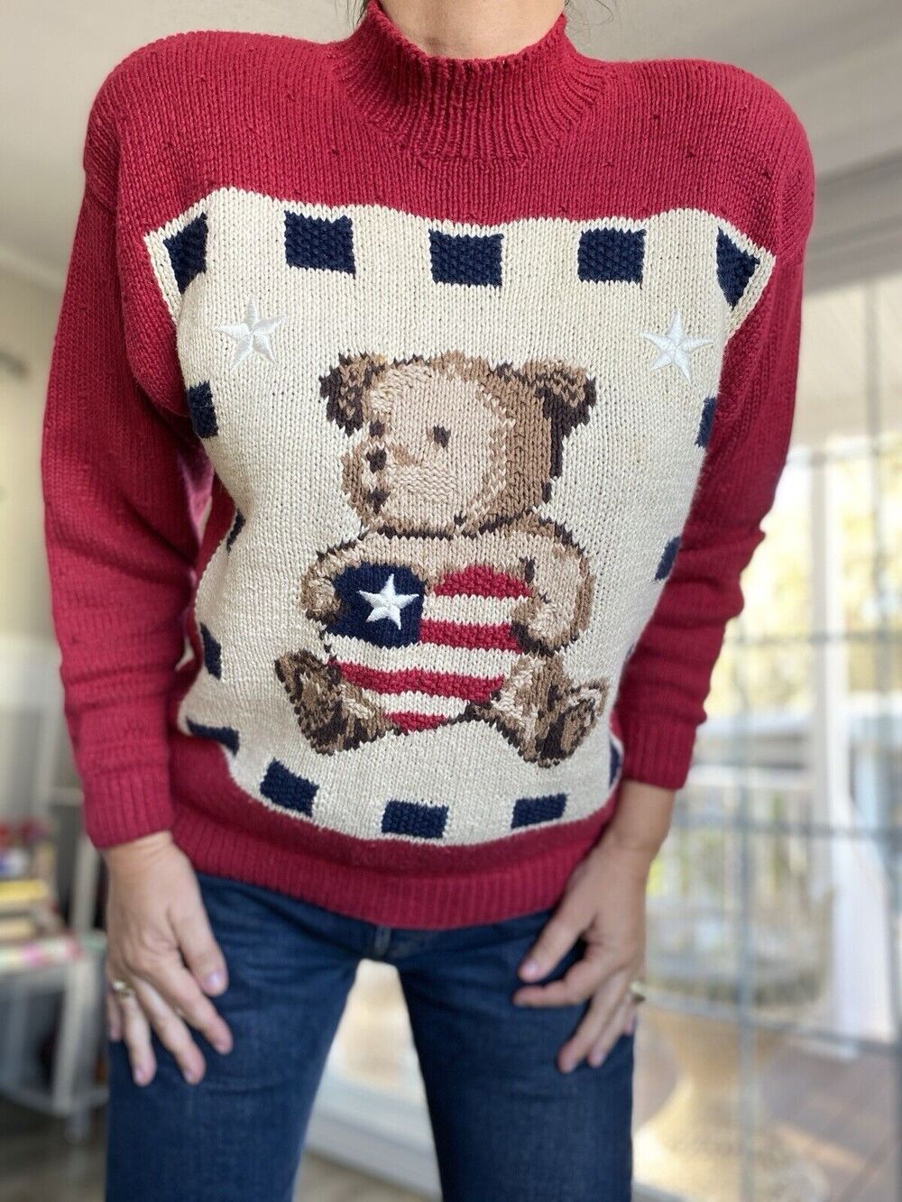 TALBOTS Vintage Teddy Bear Red Holidays Sweater M